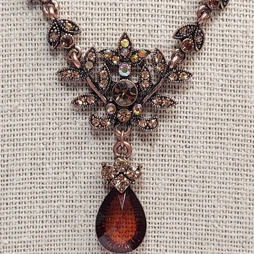 2028 Antique Replica 1928 Y Drop AB Amber Colored Crystals Necklace